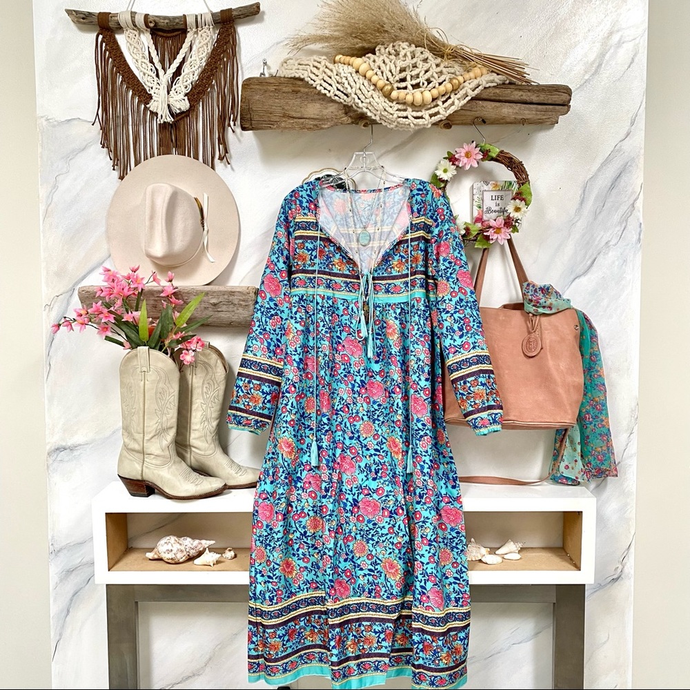 Floral Maxi Dress in Blue and Pink